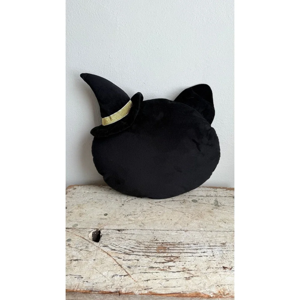 Way To Celebrate Halloween Black Cat Plush Pillow Witch Hat 13